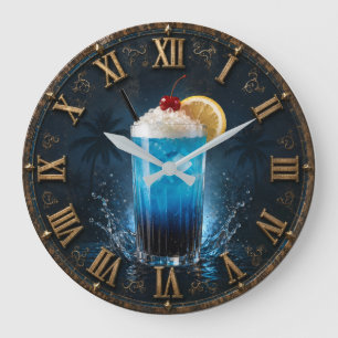 Blue Lagoon Tropical Cocktail Bar Decor Large Clock