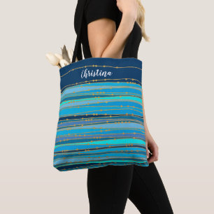 Blue Lagoon Zen   Personalized Striped Tote Bag