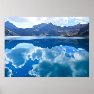 Blue lake, cloud landscape poster