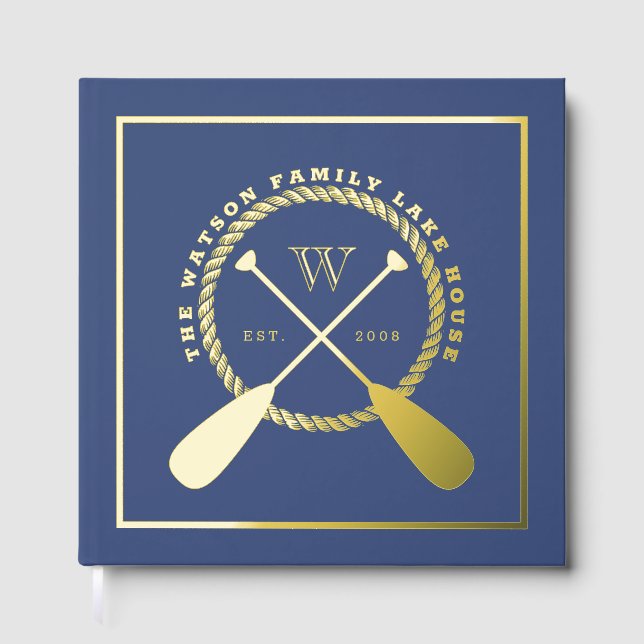 Blue Lake House Monogram Crossed Paddles Guest Book (Front)