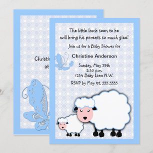 Blue Lamb Baby Boy Shower Invitation