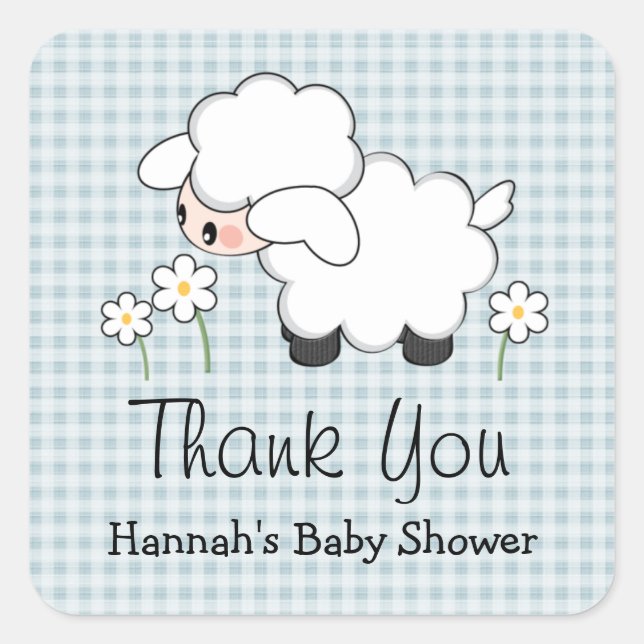 Blue Lamb Baby Shower Labels Stickers (Front)