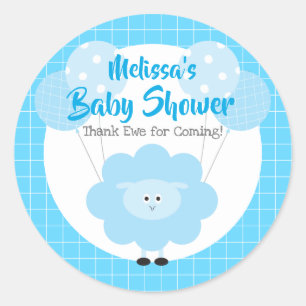 Blue Lamb Cute Modern Kawaii Sweet Boy Baby Shower Classic Round Sticker