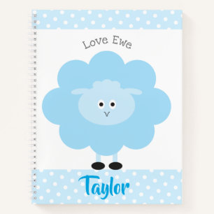 Blue Lamb Love Ewe Custom Name Script Cute Girly Notebook
