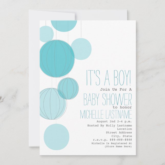 Blue Lanterns Baby Shower Invitation (Front)
