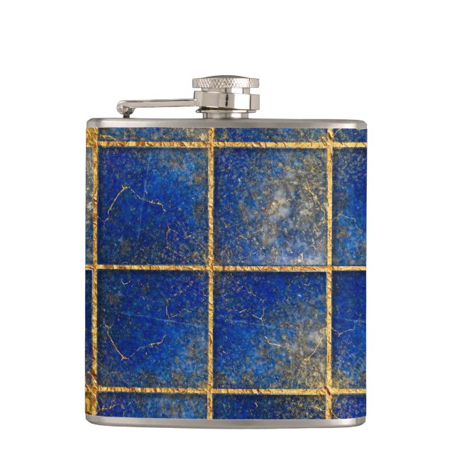 Blue Lapis Lazuli and gold pattern Hip Flask (Front)