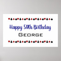 Blue Las Vegas Style Casino Card Suits Birthday