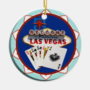 Blue Las Vegas Welcome Sign Poker Chip Ceramic Ornament