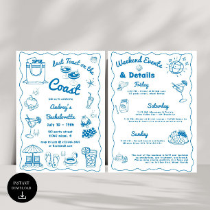 Blue Last Toast On The Coast Bachelorette Weekend Invitation