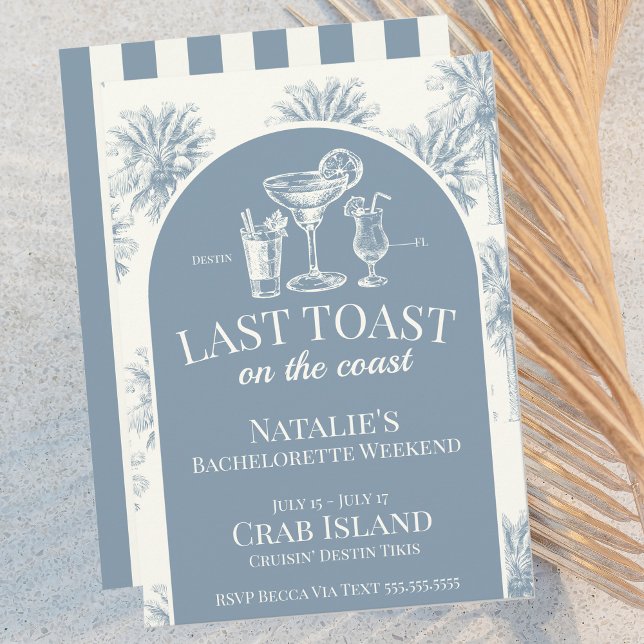 Blue Last Toast On The Coast Coastal Bachelorette Invitation (Creator Uploaded)