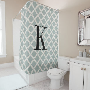 Blue Lattice Large Monogram   Farmhouse Bathroom