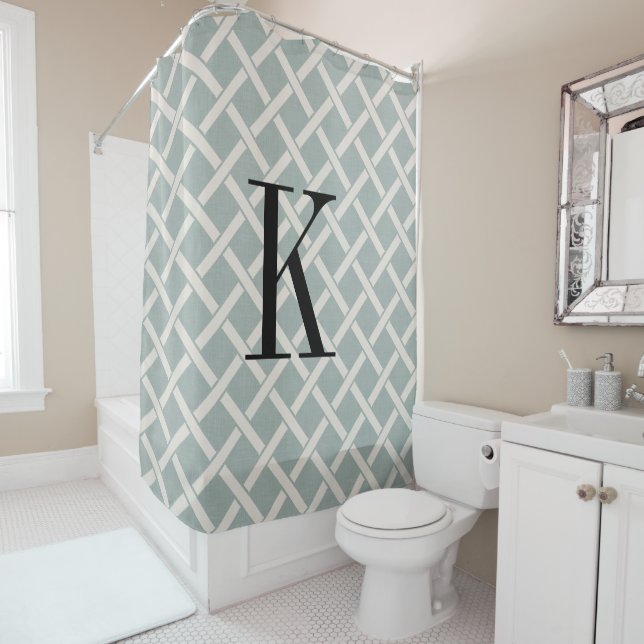 Blue Lattice Large Monogram | Farmhouse Bathroom (In Situ)