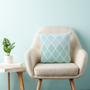 Blue Latticework, Ombre, Quatrefoil, Trellis Throw Pillow
