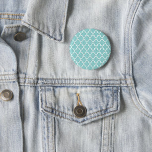 Blue Latticework, Quatrefoil, Moroccan Trellis 2 Inch Round Button