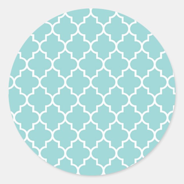 Blue Latticework, Quatrefoil, Moroccan Trellis Classic Round Sticker (Front)