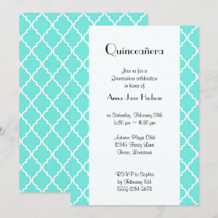 Blue Latticework, Quatrefoil, Trellis, Quinceanera Invitation