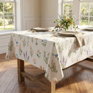Blue Lavender Boho Watercolor Wildflower Cottage Tablecloth