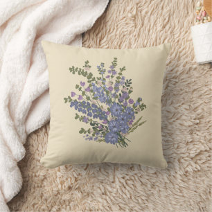 Blue Lavender Floral Bouquet Throw Pillow