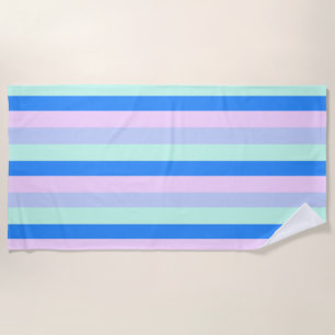 Blue, Lavender, Pink & Pastel Mint Green Stripes Beach Towel