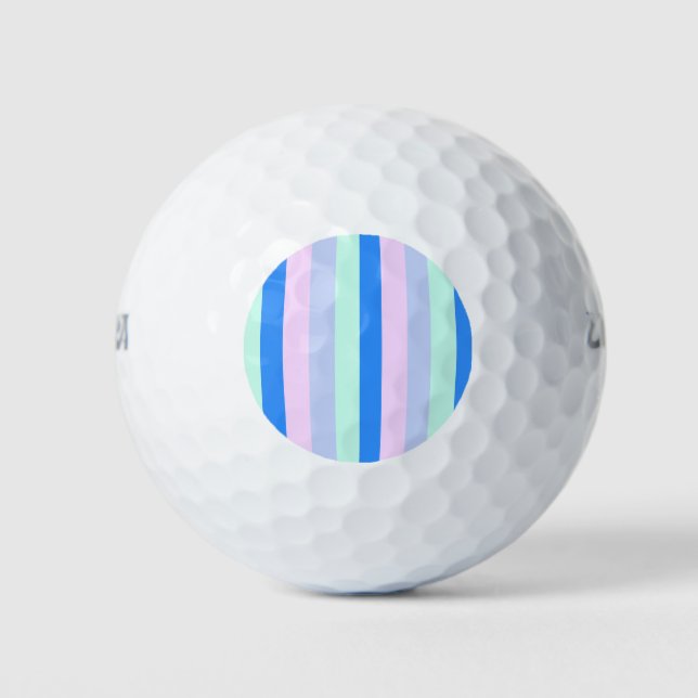 Blue, Lavender, Pink & Pastel Mint Green Stripes Golf Balls (Front)