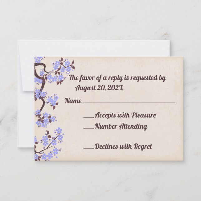 Blue Lavender Sakura Blossoms RSVP Cards (Front)