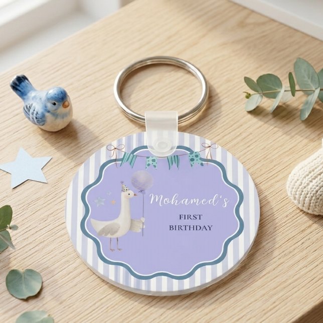 Blue Lavender Silly Goose Boy First Birthday  Keychain (Creator Uploaded)