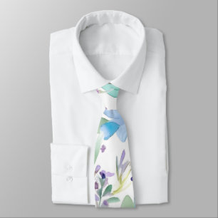 Blue & Lavender Watercolor Floral Necktie