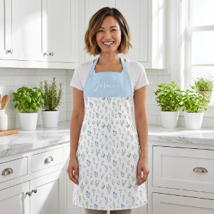 Blue Lavender Watercolor Wildflower Custom Name Apron
