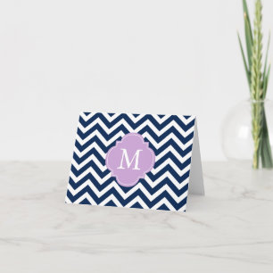 Blue & Lavender Zigzags Pattern Monogram Note Card