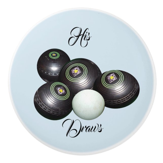 Blue Lawn Bowls His Draws, Ceramic Knob (Front)