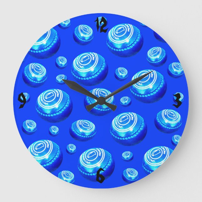 Blue Lawn Bowls Oil Paint Design, Large Clock (Front)