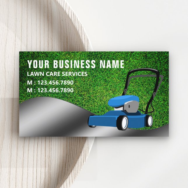 Blue Lawn Mower Gardening Service Grass Cutting Business Card (Creator Uploaded)