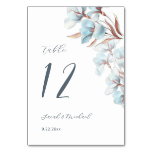 Blue Layered Flowers Wedding Table Number