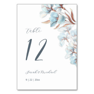 Blue Layered Flowers Wedding Table Number