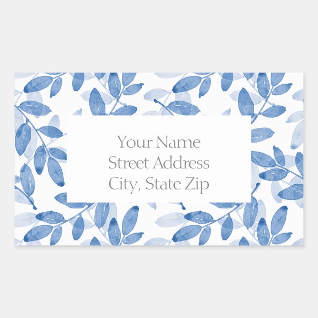 Blue Layered Watercolor Leaves Pattern labels (Front)
