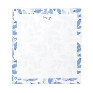 Blue Layered Watercolor Leaves Pattern Notepad