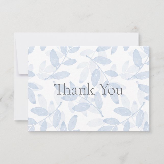 Blue Layered Watercolor Leaves Pattern Thank You Card (Front)