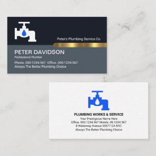 Blue Layers Gold Plumbing Tab Business Card