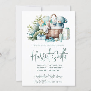 Blue Layette, Gift Basket, Baby Boy Shower Invitation
