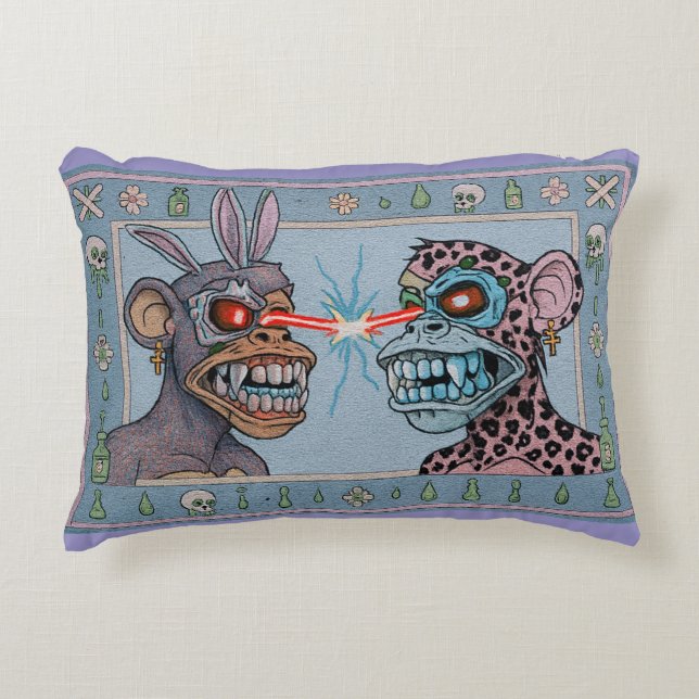 Blue Lazer-Eyed Apes Turkish-ish Rug  Accent Pillow (Front)
