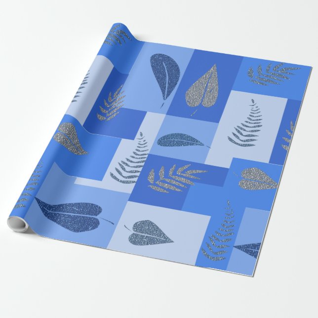 Blue Leaf Abstract Wrapping Paper (Unrolled)