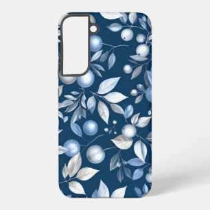 Blue Leaf Berry Pattern Samsung Galaxy Case