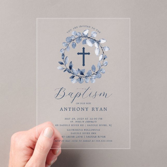 Blue Leaf Boys Baptism Invitation (Insitu (Handheld))