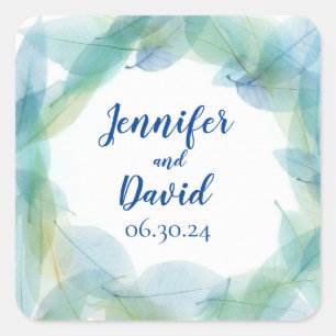 Blue Leaf Design Personalized Wedding Stickers