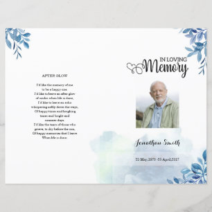 Blue leaf Funeral Program template
