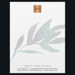 Blue leaf metallic gold copper monogrammed letterhead<br><div class="desc">Simple luxurious glamourous letterhead with hand painted watercolor ocean navy blue leaves branch for business / professional use with monogrammed shiny beige tan copper metallic look geometric square label. Perfect choice for a stylish feminine sophisticated business image. ----- Personalize it with your business name and initials / monogram and your...</div>