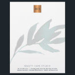 Blue leaf metallic gold copper monogrammed letterhead<br><div class="desc">Simple luxurious glamourous letterhead with hand painted watercolor ocean navy blue leaves branch for business / professional use with monogrammed shiny beige tan copper metallic look geometric square label. Perfect choice for a stylish feminine sophisticated business image. ----- Personalize it with your business name and initials / monogram and your...</div>