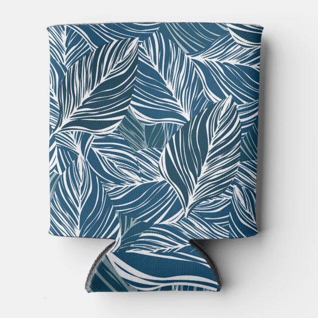 Blue Leaf Pattern: Vintage Wallpaper. Can Cooler (Front)