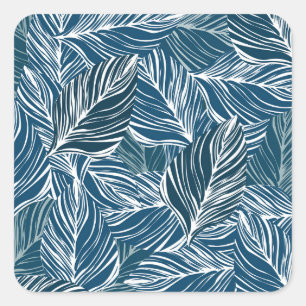 Blue Leaf Pattern: Vintage Wallpaper. Square Sticker