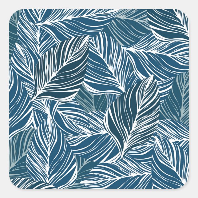 Blue Leaf Pattern: Vintage Wallpaper. Square Sticker (Front)